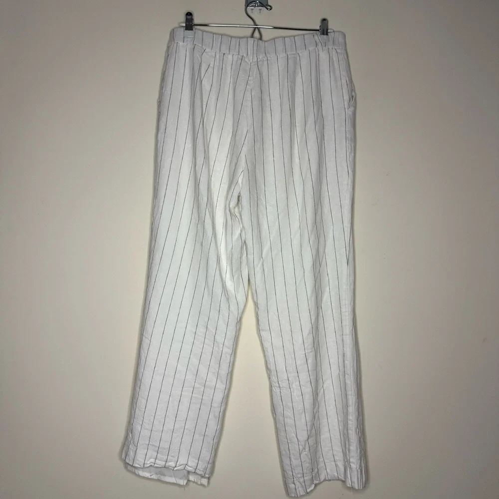 Rachel Zoe White Wide-Leg Pinstripe Linen-Blend Pants